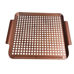 Copper Crisper Tray Square Perforated Oven Air Fryer Pan Bronze 12.5x11.25 Good